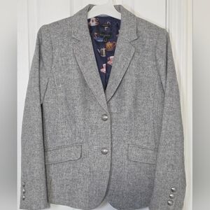 Talbots Aberdeen Shetland Wool Blazer Grey Wool Womens Coffee Cups Lining Size 6